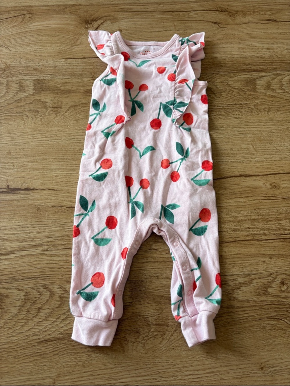 Cat & Jack Girls Pink Cherry Print One-Piece Romper